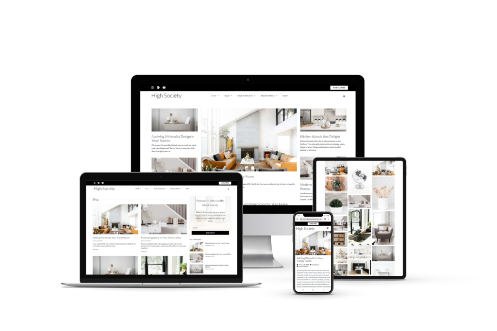 interior design website in four digital screens